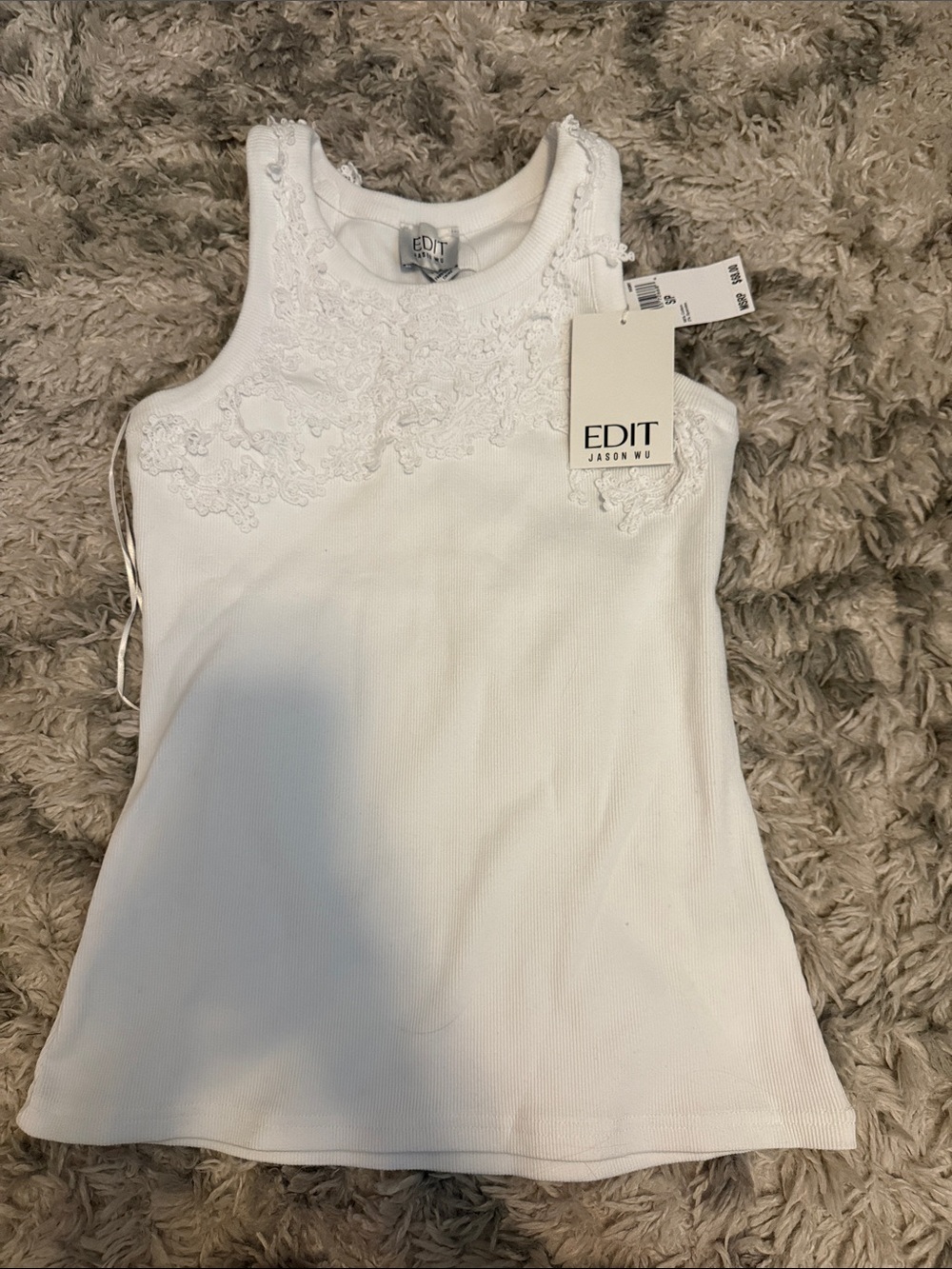 Jason Wu White Lace-Applique Ribbed Tanked
